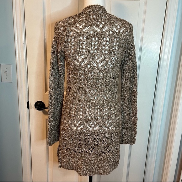 Lucky Brand Women’s Cardigan Sweater Loose Crochet Open Knit Duster XS Tan Brown - Picture 2 of 9